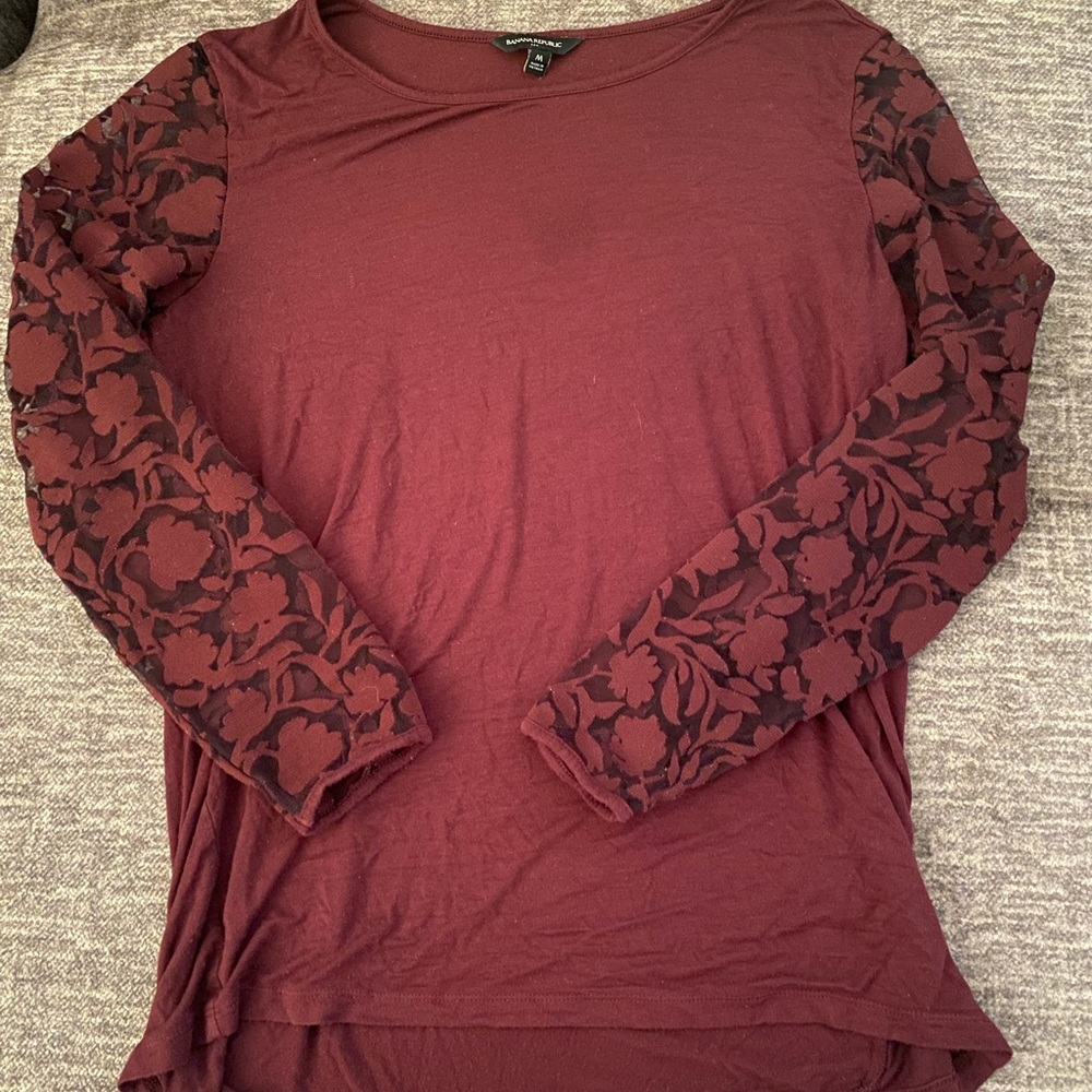 Banana Republic Maroon Sheer Sleeve Shirt